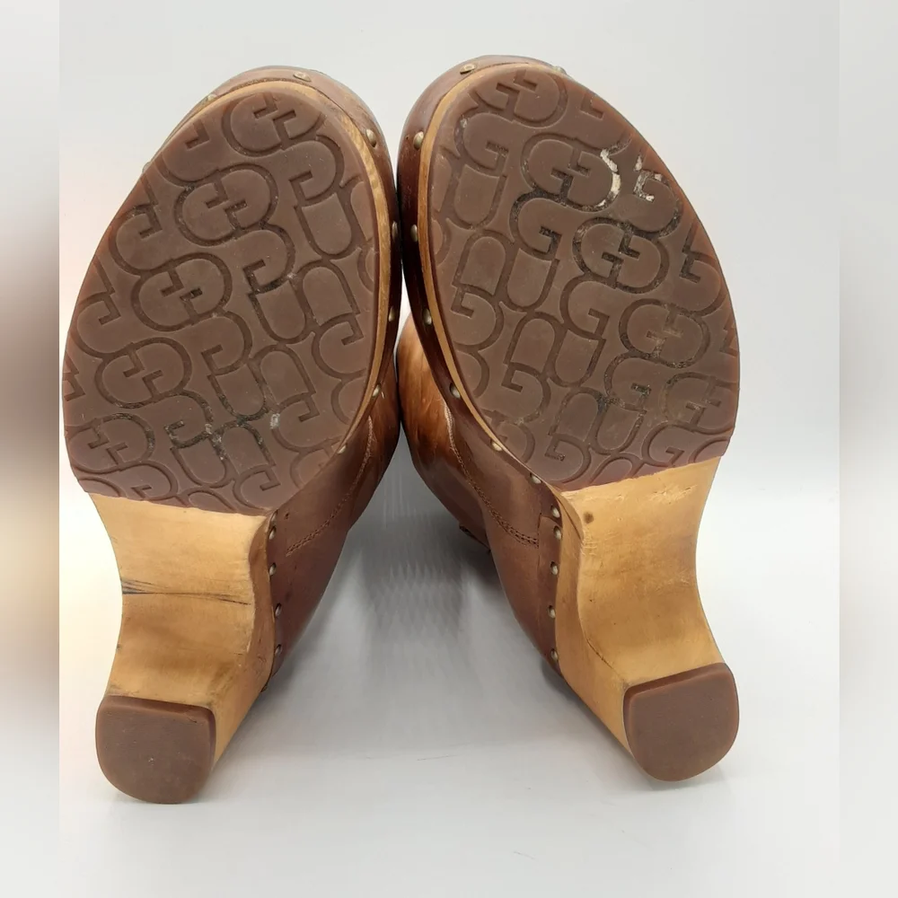 Diba True Leather Boho Tan Perforated Wedge Sandals.